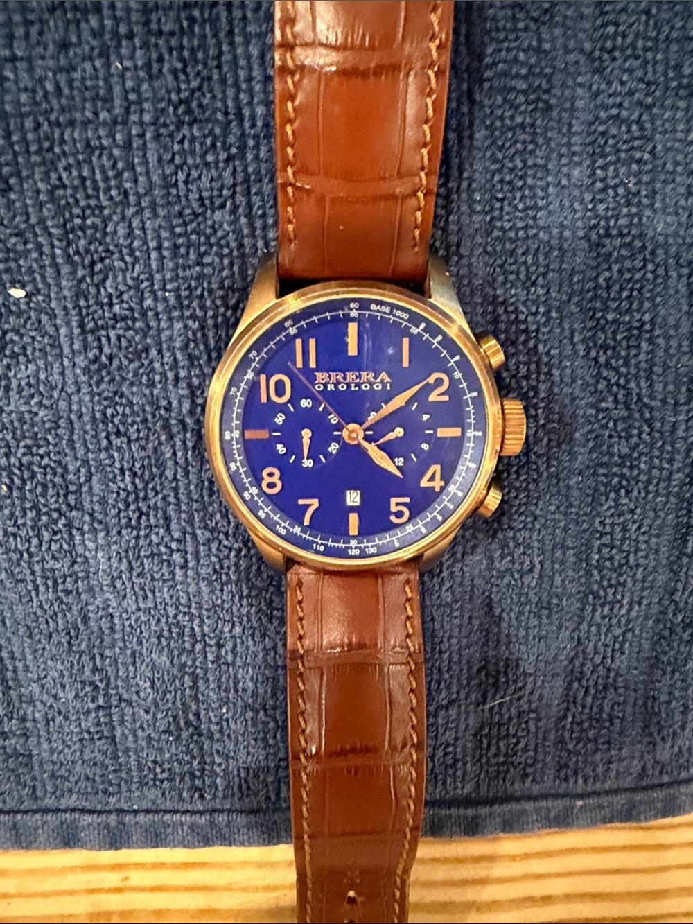 Brera Orologi Men's two tone Brown Leather Strap Watch Blue Dial *NEEDS Battery!